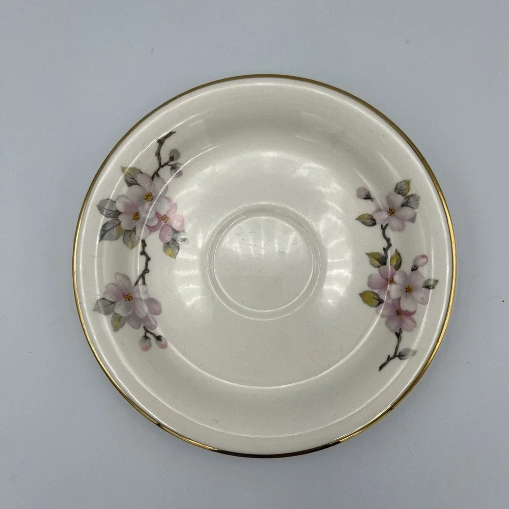 Vintage Homer Laughlin Demitasse Cup Saucer Eggshell Dogwood Floral Gold USA‎